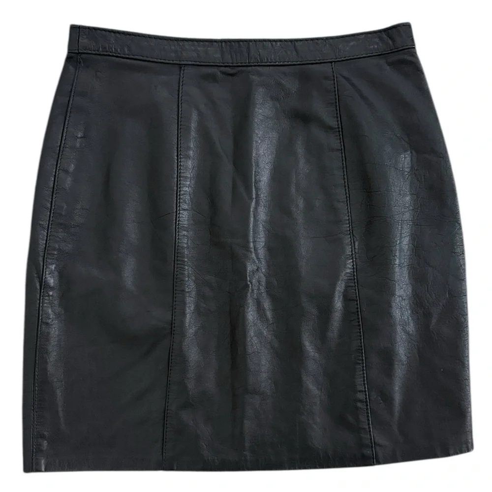 Comint Vintage 90s Argentina Black Leather Pencil Mini Skirt US 6
